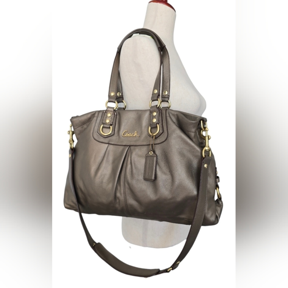 Coach Ashley Leather Satchel F15513 Shoulder Bag Metallic Bronze EUC - Picture 5 of 14